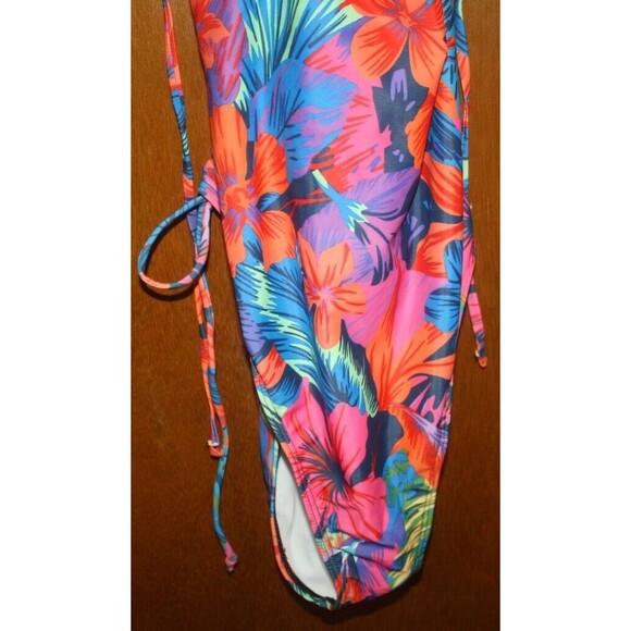 Plus Size Cutout Knotted One-Piece Swimsuit 3X Palm Party Colorful Beach Lake - Picture 3 of 7